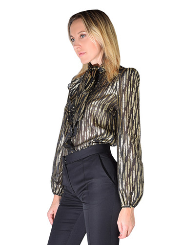 Rachel Zoe Powell Long Sleeve Blouse In Black/Gold Side View